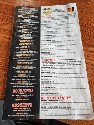 Menu photo 1 KC's Cabin Spring Grove, IL