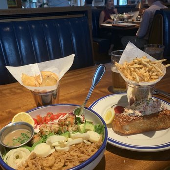 Hudson House - Beverly salad, lobster roll, chips and avocado dip (sorry we ate that part!) - Seafood Near Me - Irving, Texas