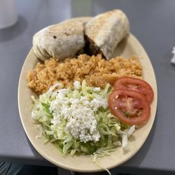 Taqueria Saribella - Steak Burrito with Salad and Mexican Rice