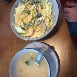 Miso soup and salad with ginger dressing Miso soup and salad with ginger dressing
