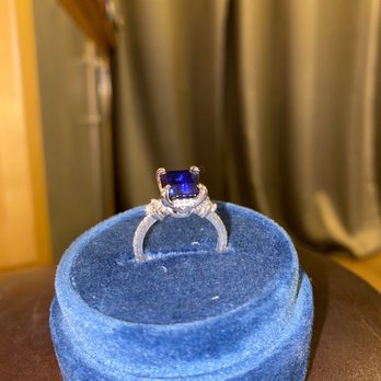 Five Star Jewelry - Custom engagement ring. Sapphire with diamond side stones and diamond and platinum band. - Jewelry Near Me - Austin, Texas Five Star Jewelry - Custom engagement ring. Sapphire with diamond side stones and diamond and platinum band. - Jewelry Near Me - Austin, Texas