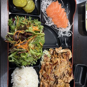 Sushi Rosa - Bento box with teriyaki chicken and salmon sashimi - Sushi Bars Near Me - Santa Rosa, California