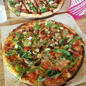 Blaze Pizza - My vegetarian pizza in the front! That prickly pear agua is yummy and not too sweet. - Salad Near Me - Alhambra, California
