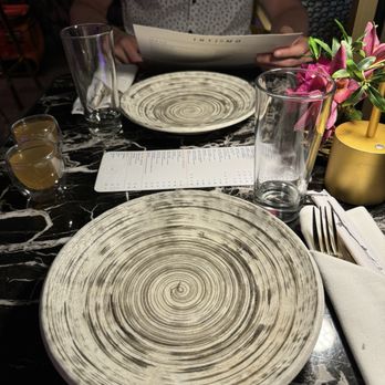 INTIMO - Place setting + complimentary Fish broth (drink it while hot, before meal) - Peruvian Near Me - Miami Beach, Florida