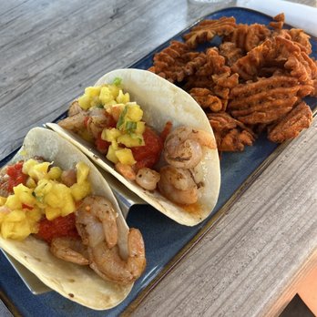 Snooky's Oceanfront - Shrimp tacos with sweet potato fries - Seafood Near Me - North Myrtle Beach, South Carolina Snooky's Oceanfront - Shrimp tacos with sweet potato fries - Seafood Near Me - North Myrtle Beach, South Carolina