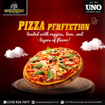 Speakeasy at the Spa - Indulge in pizza perfection! Loaded with veggies, love, and layers of flavor. Order online now at #SpeakeasyattheSpa and savor every bite! - Piano Bars Near Me - Porter, Indiana