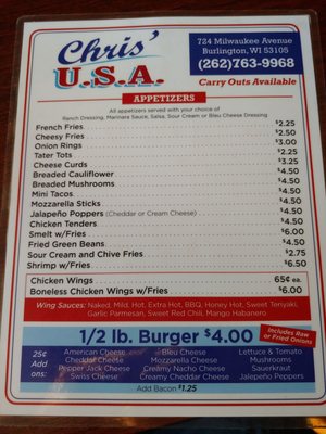 Menu photo 2 Chris's USA Burlington, WI Menu photo 2 Chris's USA Burlington, WI
