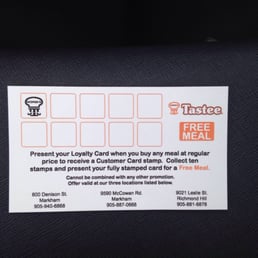 Loyalty card, buy 10 dinners get 1 free