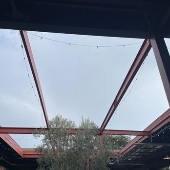 Fieldwork Brewing - Olive Tree at center of open roof. - Pizza Near Me - San Leandro, California Fieldwork Brewing - Olive Tree at center of open roof. - Pizza Near Me - San Leandro, California
