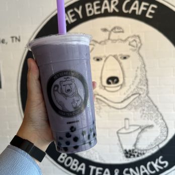 Hey Bear Cafe - Taro green milk tea - Bubble Tea Near Me - Knoxville, Tennessee