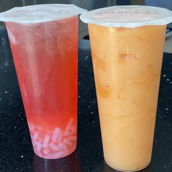 Uranus 27 - Strawberry tea with lychee and Mango Pomegranate Slush - Bubble Tea Near Me - Upland, California