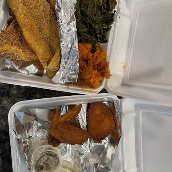 Ida Mae’s - 2 piece catfish w/ collard greens, yams and 2 piece chicken wings - Soul Food Near Me - Waxahachie, Texas Ida Mae’s - 2 piece catfish w/ collard greens, yams and 2 piece chicken wings - Soul Food Near Me - Waxahachie, Texas