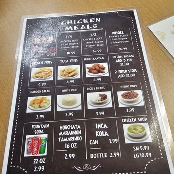Inca Chicken - a menu on a table - Peruvian Near Me - Alexandria, Virginia Inca Chicken - a menu on a table - Peruvian Near Me - Alexandria, Virginia