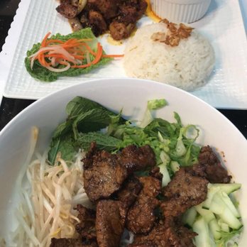 Champa Kitchen - Lemongrass Chicken (top) & Grilled Beef Noodles (bottom) - Vietnamese Near Me - San Jose, California