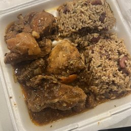 Brown Stew Chicken with Double Rice & Peas Brown Stew Chicken with Double Rice & Peas