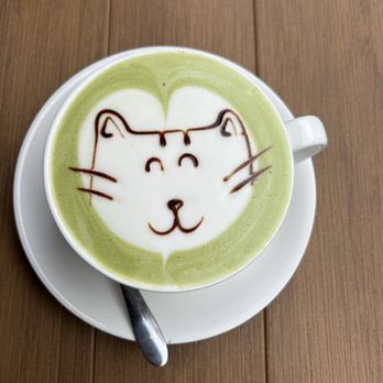 Beanhive - Matcha latte with cat in foam - Coffee & Tea Near Me - Dublin, D Beanhive - Matcha latte with cat in foam - Coffee & Tea Near Me - Dublin, D