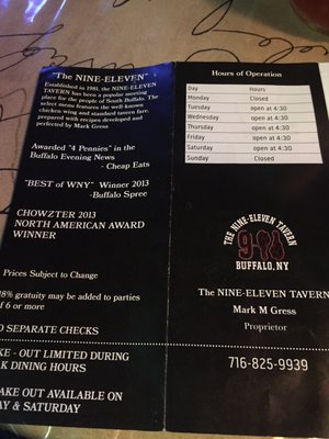 Menu photo 6 Nine-Eleven Tavern Buffalo, NY