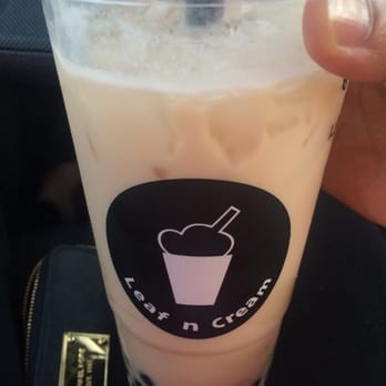 Leaf N Cream - Black milk tea; lychee, mango, peach; extra sweet for $5.13. Not bad for the size . - Bubble Tea Near Me - Tustin, California