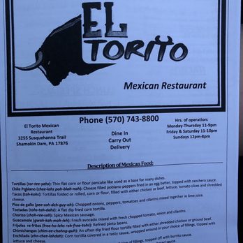 El Torito Mexican Restaurant - Menu for El Torito - Mexican Near Me - Shamokin Dam, Pennsylvania