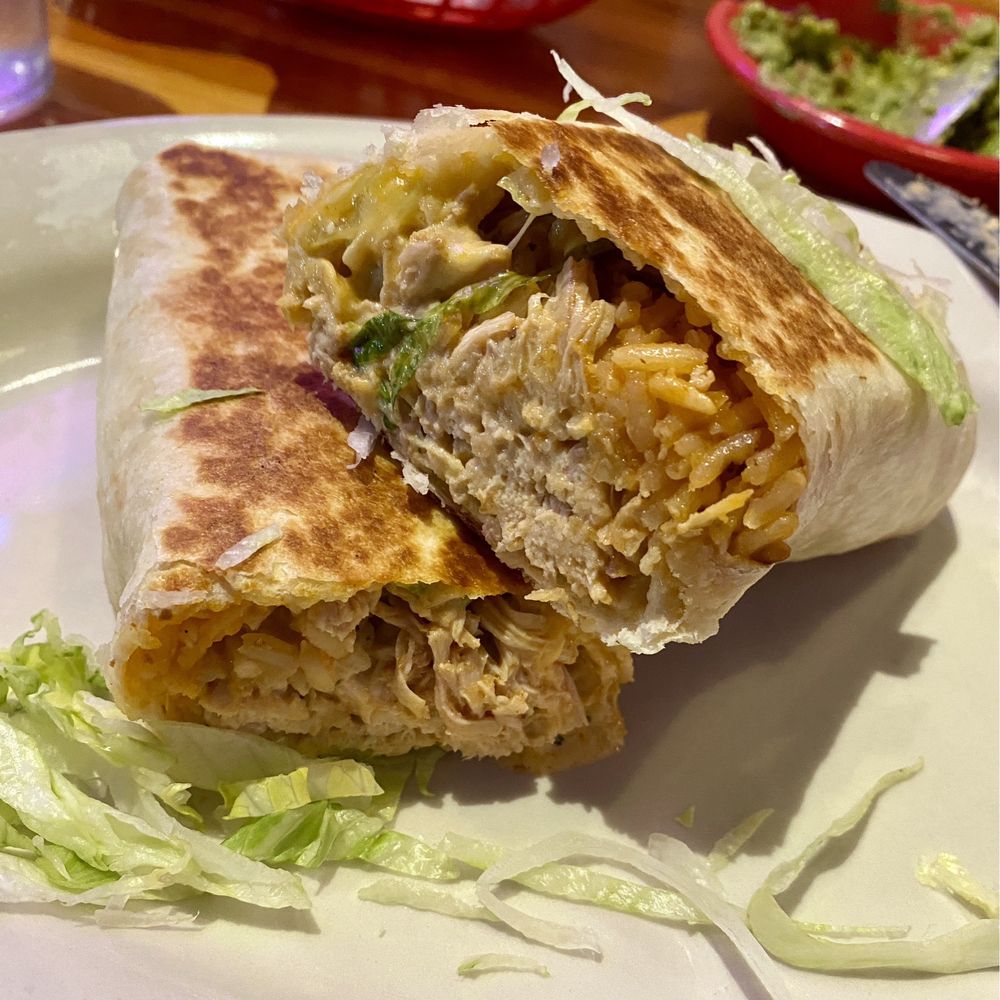 Billy Blanco's - Chicken Burrito cut in half (took 1 half home). - Mexican Near Me - Park City, Utah