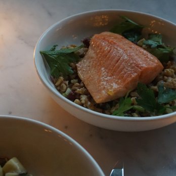 Pammy's - Arctic Char - on farro mixed with freeze dried strawberries, celery and walnuts, topped with parsley - Italian Near Me - Cambridge, Massachusetts Pammy's - Arctic Char - on farro mixed with freeze dried strawberries, celery and walnuts, topped with parsley - Italian Near Me - Cambridge, Massachusetts