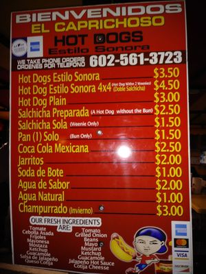 Menu photo 7 El Caprichoso Sonoran Hotdogs Phoenix, AZ