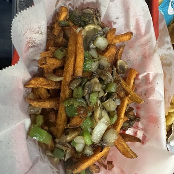 Daisy Dukes Diner - Small Sweet Potato Fries - with sautéed peppers and onions. - Southern Near Me - Kenner, Louisiana Daisy Dukes Diner - Small Sweet Potato Fries - with sautéed peppers and onions. - Southern Near Me - Kenner, Louisiana