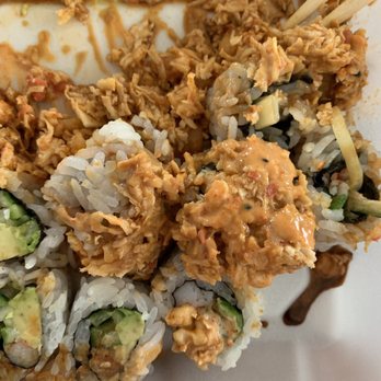 Mikado - Dragon roll. To go. Stuff on top tasted like chicken, and not in a good way. - Japanese Near Me - Oak Grove, Kentucky Mikado - Dragon roll. To go. Stuff on top tasted like chicken, and not in a good way. - Japanese Near Me - Oak Grove, Kentucky
