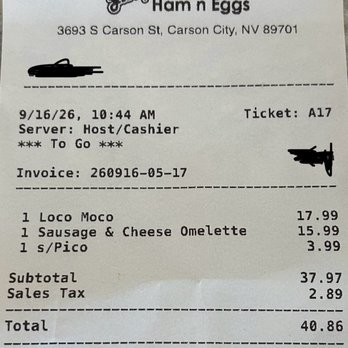 Peg's Glorified Ham N Eggs - About 25% too high for the quality. - Breakfast & Brunch Near Me - Carson City, Nevada