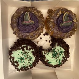 Seasonal donuts: witches brew and minty cauldron
