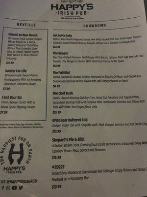 Menu photo 5 Happy’s Irish Pub Fort Bliss, TX