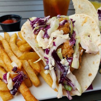 Charred Oak Kitchen and Bar - Shrimp tacos with fries - New American Near Me - Columbus, Georgia Charred Oak Kitchen and Bar - Shrimp tacos with fries - New American Near Me - Columbus, Georgia