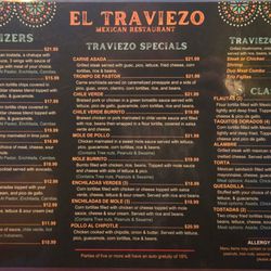 El Traviezo Mexican Food - Menu front, 02Aug2026