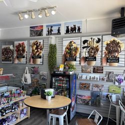 Espresso & Ice cream House - Visual menu featurimg bubble waffles, plus some souvenir items and indoor seating.