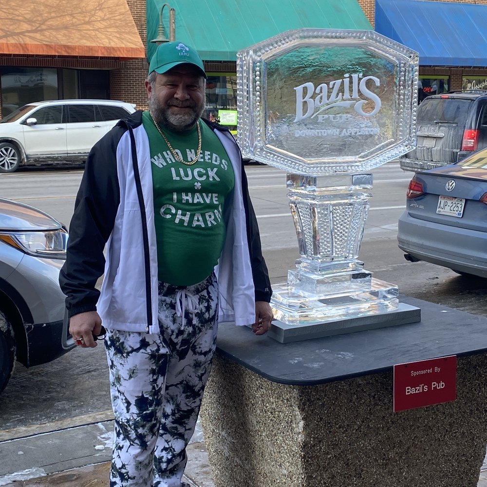 Ice sculpture by Bazil pub. It's cold, so this is good idea. Ice sculpture by Bazil pub. It's cold, so this is good idea.