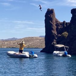 Rubba Duck Safari - Copper Canyon someone jumping off the Rock not with our party