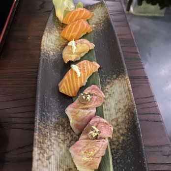Nagomiya - From top to bottom: two salmon  nigiri, Scottish salmon, king salmon, two bluefin tuna. Delicious!! - Sushi Bars Near Me - Atlanta, Georgia