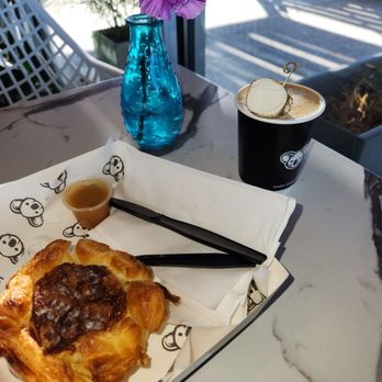 The Aussie Grind Provisions  - Bacon and egg quiche and pumpkin spice latte. Yummy! - Cafes Near Me - Farmers Branch, Texas