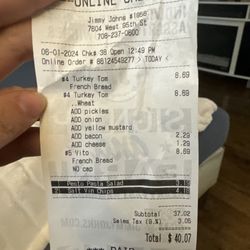 Jimmy John's - Receipt proof of purchase