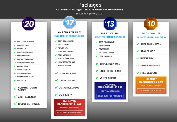Our Packages - Packages
Our Premium Packages Start At $8 and include Free Vacuums