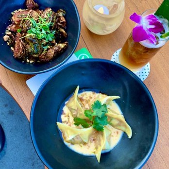 Hideout - Crispy Pork Belly and Sweet Chili Crab Dumplings - Bars Near Me - Honolulu, Hawaii Hideout - Crispy Pork Belly and Sweet Chili Crab Dumplings - Bars Near Me - Honolulu, Hawaii
