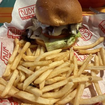 Ruby's Diner - Delicious and satisfying. Mushroom Swiss burger. - American Near Me - San Clemente, California
