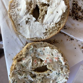 Inglorious Bagels & Coffee - Everything bagel with plain and veggie cream cheese - Bagels Near Me - Carlsbad, California Inglorious Bagels & Coffee - Everything bagel with plain and veggie cream cheese - Bagels Near Me - Carlsbad, California