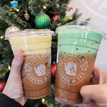 Le'Drip Coffee And Tea - left: egg coffee; right: iced viet coffee with pandan foam - Coffee & Tea Near Me - Houston, Texas Le'Drip Coffee And Tea - left: egg coffee; right: iced viet coffee with pandan foam - Coffee & Tea Near Me - Houston, Texas