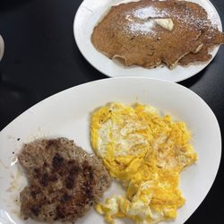 JT Sam’s Diner - Sausage, eggs, and pancakes ($12)
