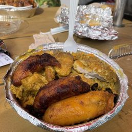 Curry Chicken with Yellow rice, black beans and Plantains Curry Chicken with Yellow rice, black beans and Plantains