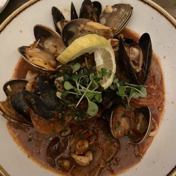 Larch - Corzetti pasta w/ sautéed calamari, mussels and clams. Good! But unexpectedly spicy. - Pasta Shops Near Me - Leavenworth, Washington Larch - Corzetti pasta w/ sautéed calamari, mussels and clams. Good! But unexpectedly spicy. - Pasta Shops Near Me - Leavenworth, Washington