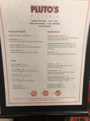 Menu photo 1 Pluto's Pizzeria French Lick, IN Menu photo 1 Pluto's Pizzeria French Lick, IN