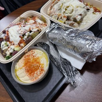 Sumac Mediterranean Grill - Beef and Lamb Gyro bowls on rice, hummus appetizer with extra pita - Mediterranean Near Me - Columbus, Ohio