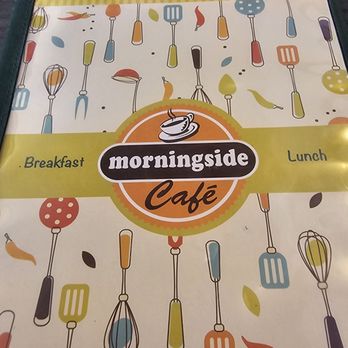 Morningside Cafe - A menu cover for Morningside Café displaying a colorful pattern of kitchen utensils and the café's logo, with breakfast and lunch options. - Breakfast & Brunch Near Me - Lisle, Illinois